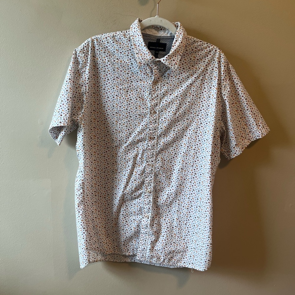 Michael Brandon Los Angeles white floral short sleeve button down top Large
